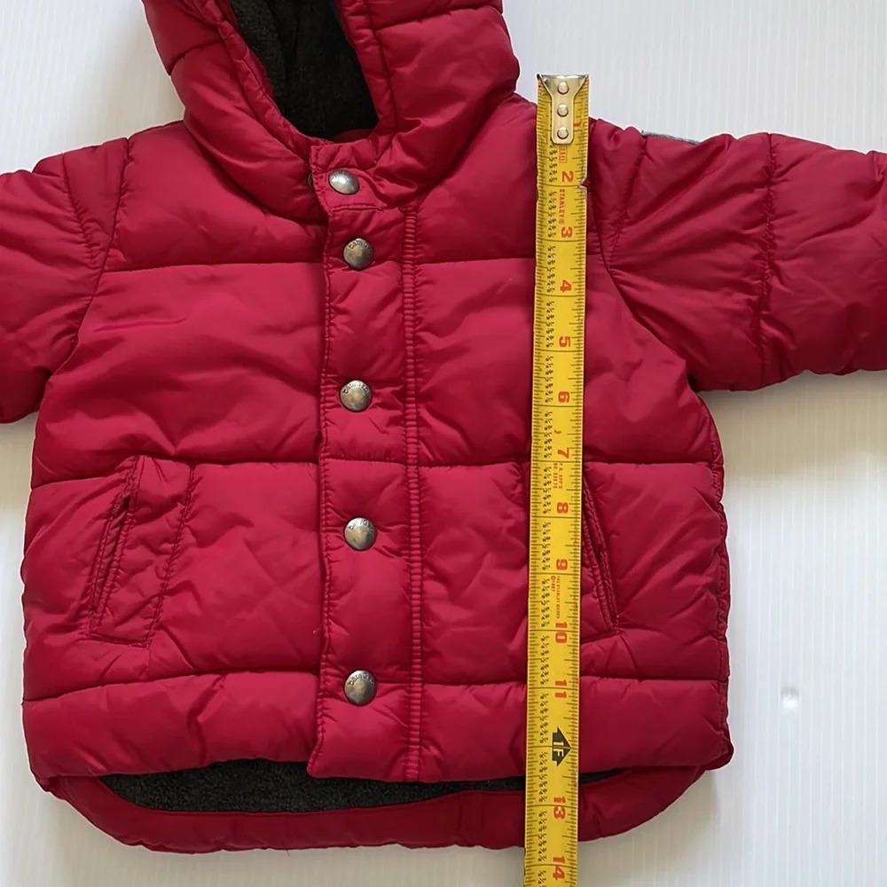 Baby Gap brick red & gray puffer jacket with attached hood.  Size 6-12 months